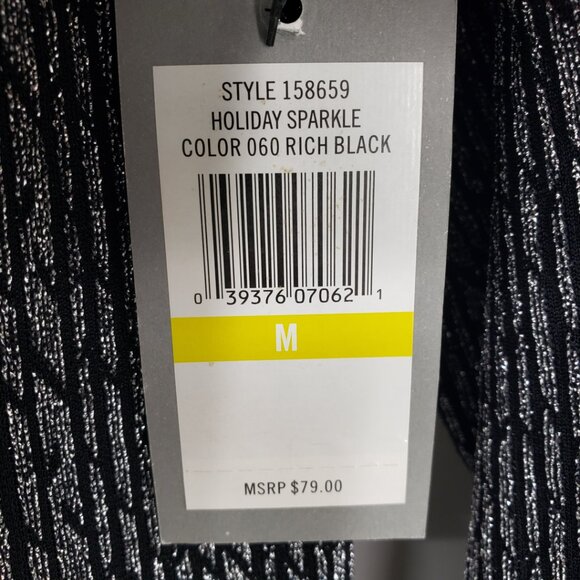 Chaus Metallic Open Front Cardigan Top M Long Sleeves Holiday Silver Black - Picture 4 of 12